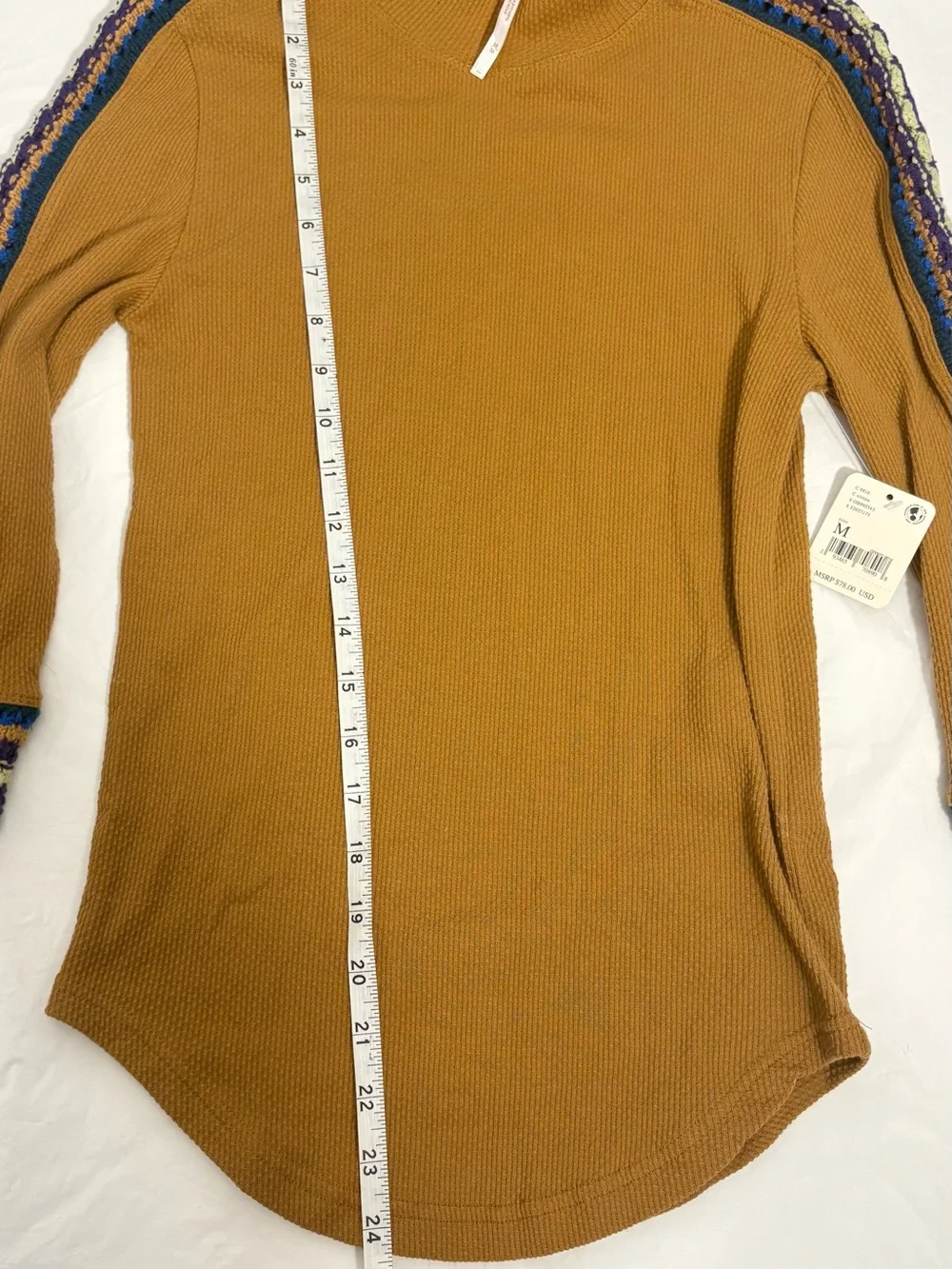 NWT Free People Switch It Up Crochet Knit Sleeve Thermal Waffle Top M